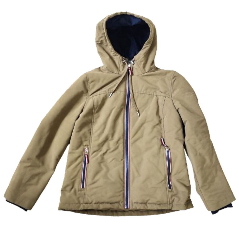 Tommy Hilfiger Womens Medium Khaki Olive Softshell Fleece Lined Hooded Jacket